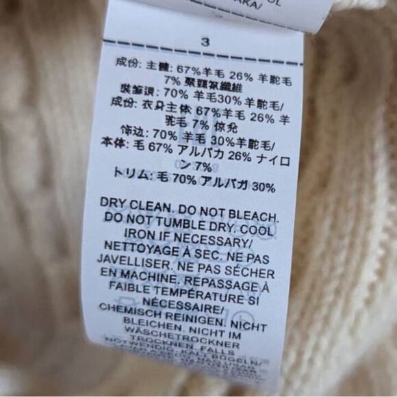 Tory Burch Sweater Nel Cable Knit Diamond Turtleneck Alpaca Wool in Cream Blue - Picture 13 of 15